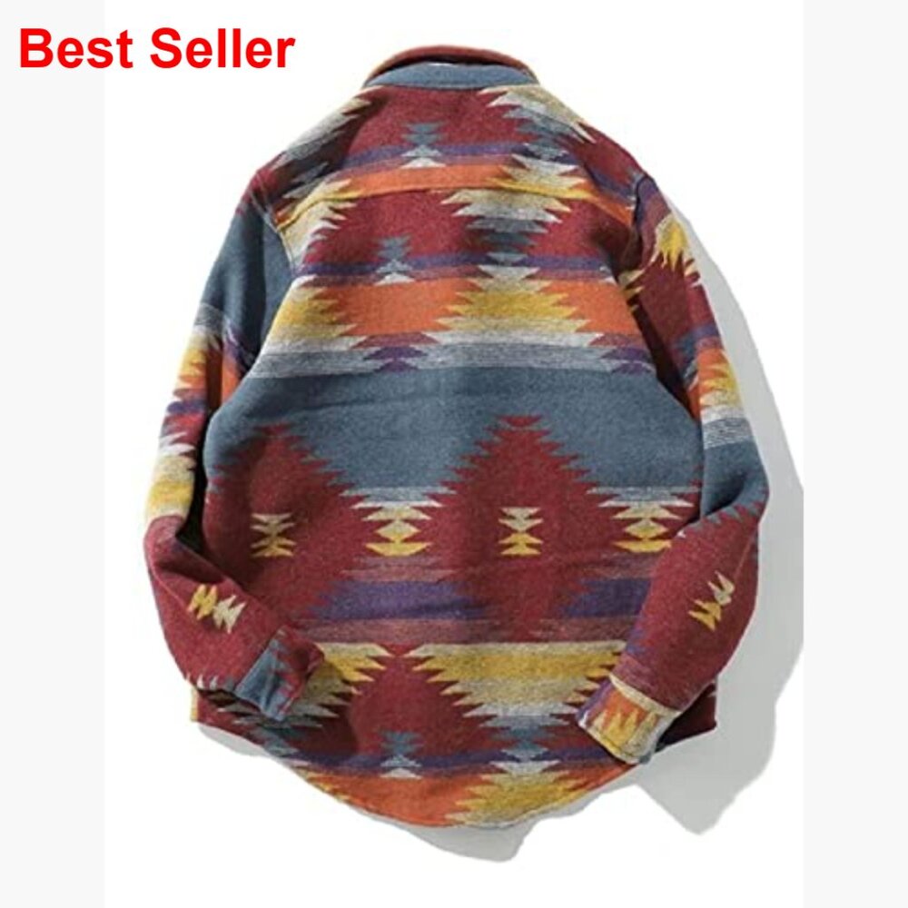 Brushed Flannel Button Down Shirt Jacket With Azt… - image 5